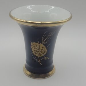 Elegant Blue and Gold Leaf Vase - Vintage Royal Porzellan Bavaria KPM